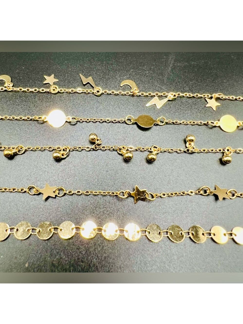 New set of 6 Gold Plated Anklets Moon Stars - Picture 16 of 16